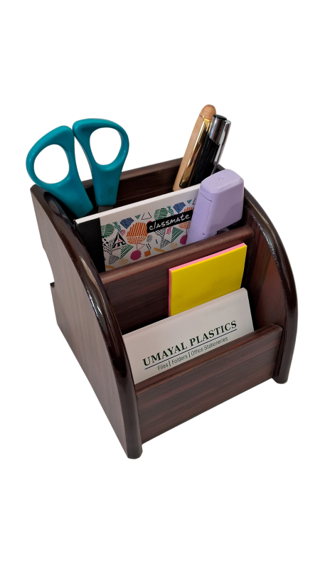 Pen stand | Wood | multi- compartment desk organizer| Brown